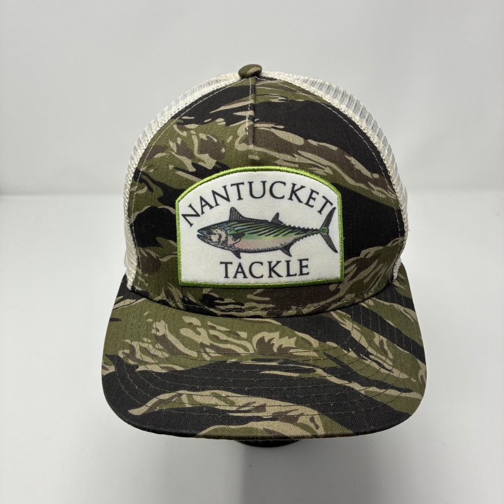 Nantucket Tackle Trucker Hat Tiger Stripe Camo Mesh Back Snapback Fishing Cap
